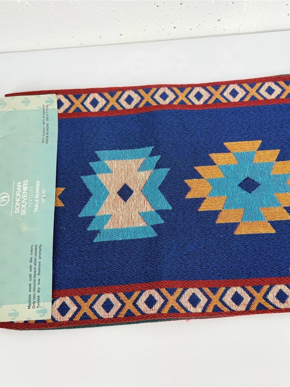 Sonoran Souvenirs Blue Red Southwest Table Runner 13” x 72” NEW